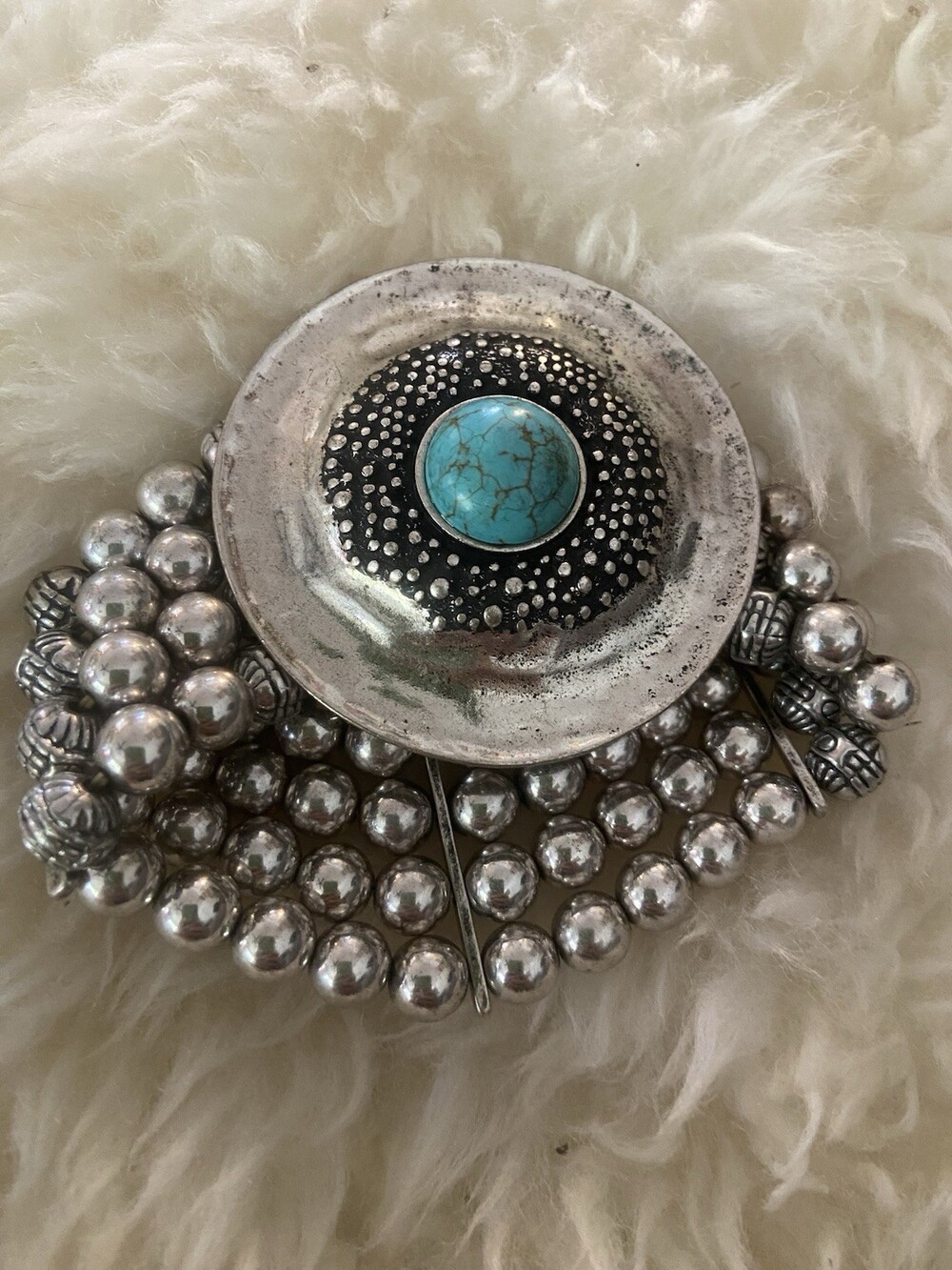 Silver Tone Beaded Stretch Blue Bracelet Jewelry